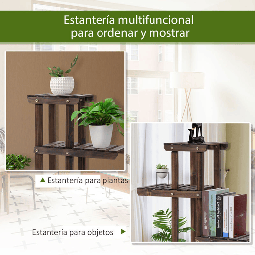 Outsunny Suporte para Plantas de 4 Níveis com Rodas Suporte para Vasos de Plantas para Interior e Exterior 123,5x33x80 cm Marrom Escuro