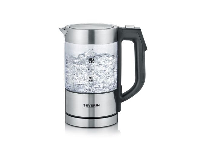 Severin - mini hervidor de cristal digital, 1100 w, 0.5 l, acero inoxidable / negro wk 3458