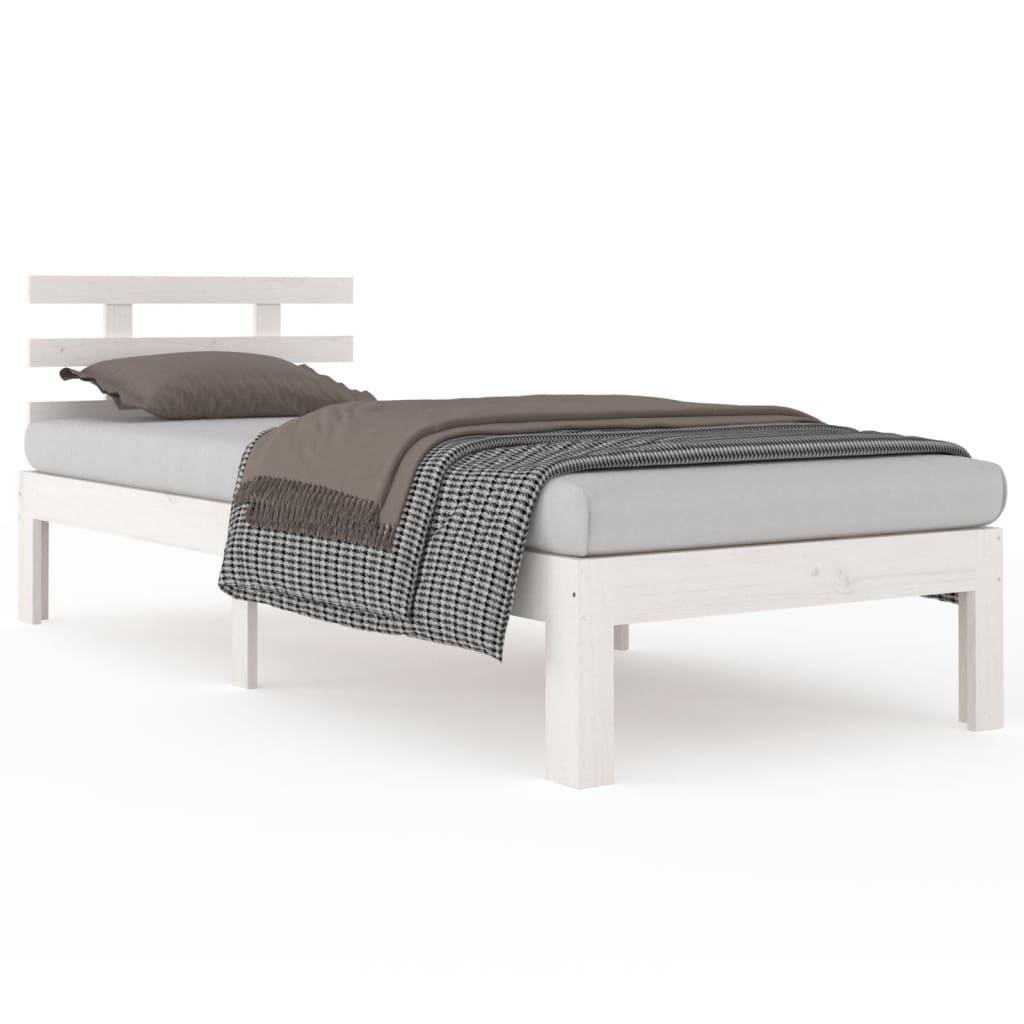 Estructura de cama individual madera maciza blanca 75x190 cm