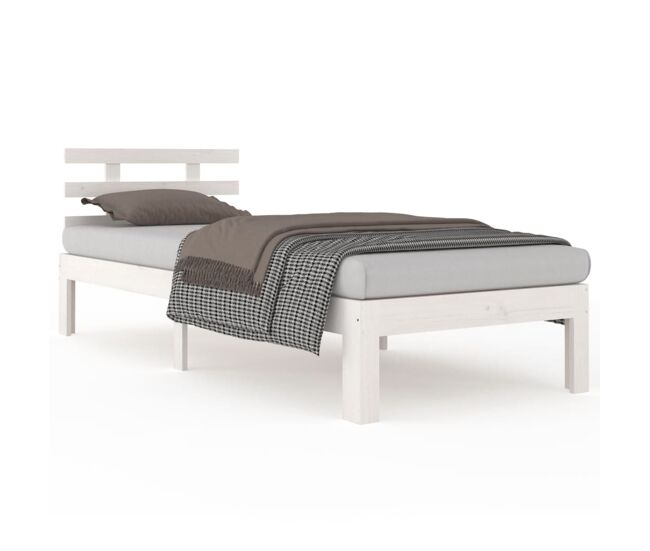 Estructura de cama individual madera maciza blanca 75x190 cm