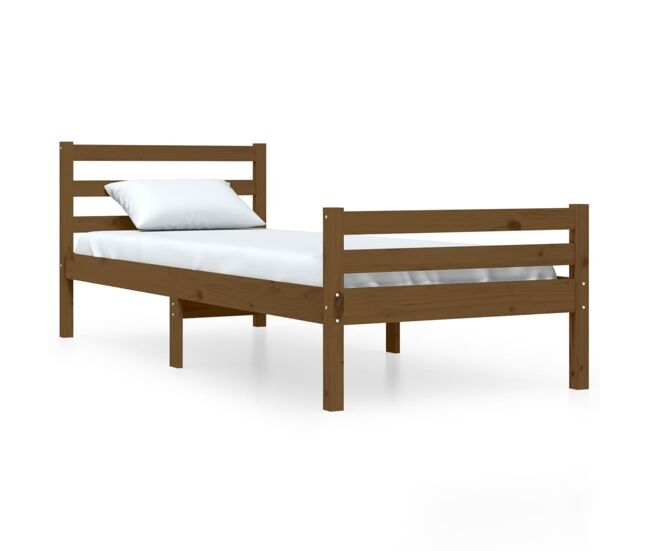 Estructura cama madera maciza individual marrón miel 75x190 cm