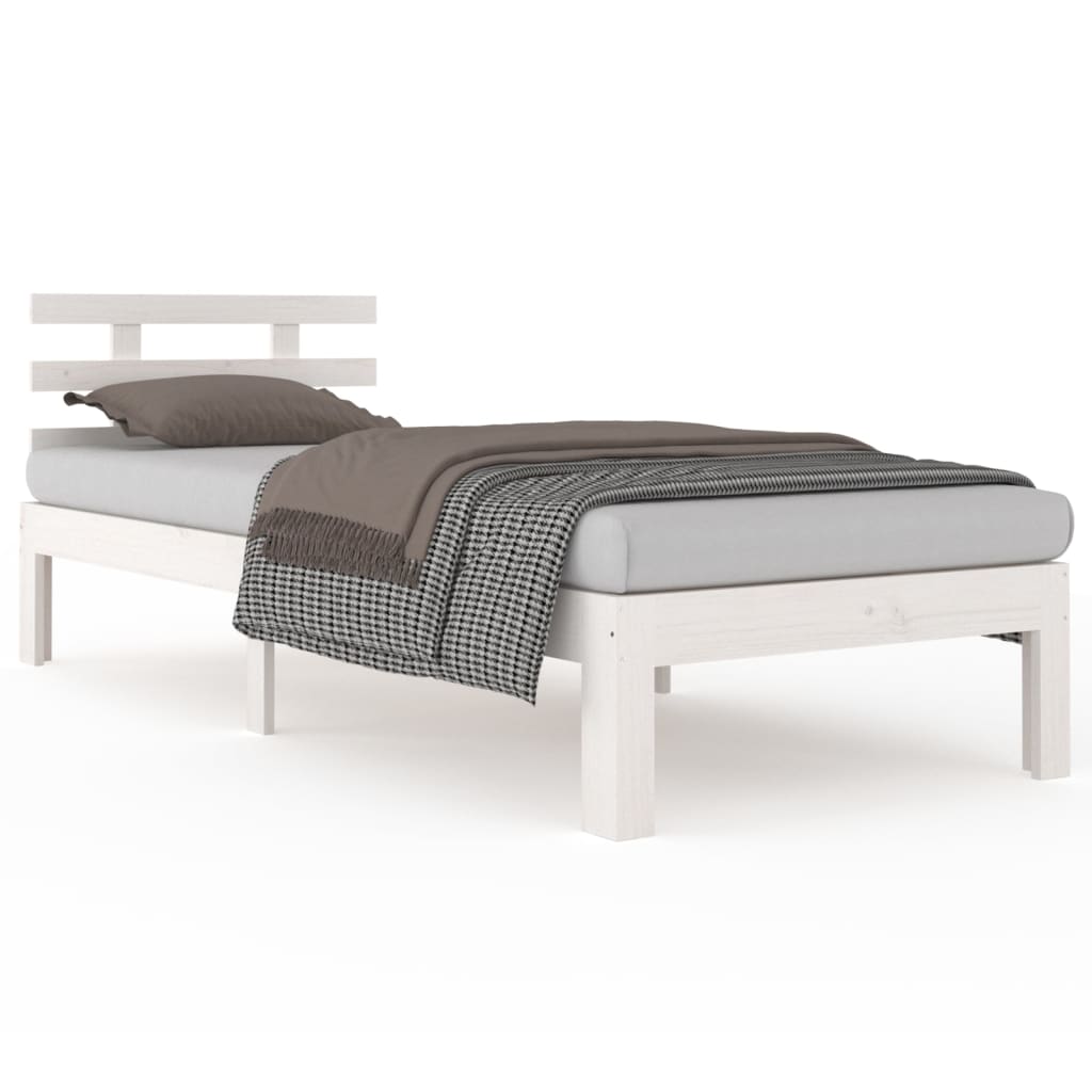 Estructura de cama individual madera maciza blanca 90x190 cm