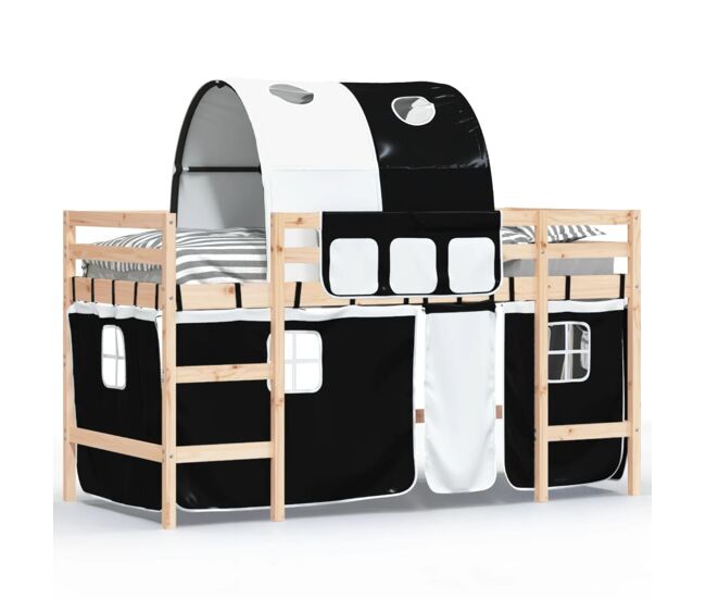 Cama alta niños con túnel madera pino blanco negro 80x200 cm