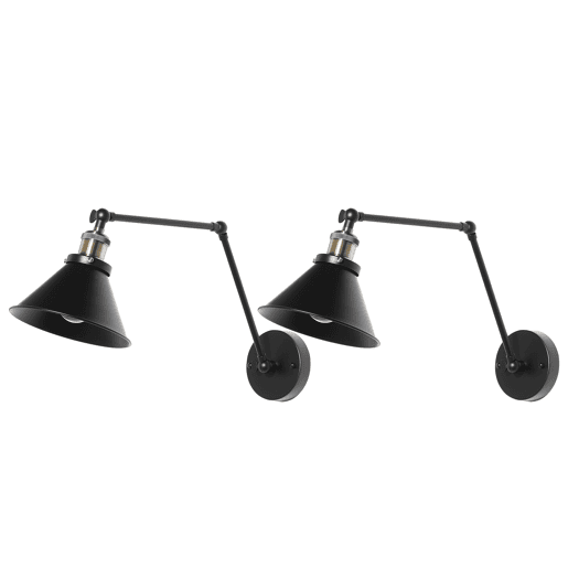Conjunto de 2 candeeiros de parede NARVA Ajustável Metal Preto
