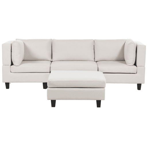 Sofá modular UNSTAD Tecido Creme claro com repousa-pés 3 lugares Sofá modular UNSTAD Tecido Creme claro com repousa-pés 3 lugares