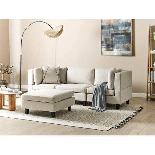 Sofá modular UNSTAD Tecido Creme claro com repousa-pés 3 lugares Sofá modular UNSTAD Tecido Creme claro com repousa-pés 3 lugares