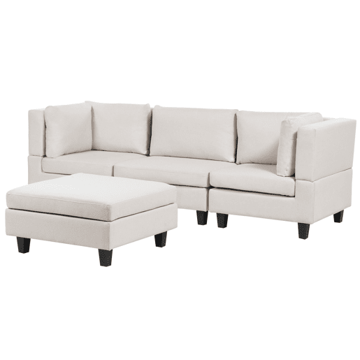 Sofá modular UNSTAD Tecido Creme claro com repousa-pés 3 lugares Sofá modular UNSTAD Tecido Creme claro com repousa-pés 3 lugares