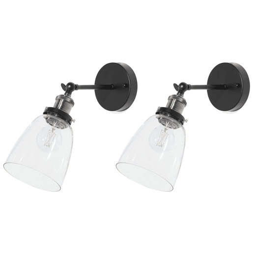 Conjunto de 2 candeeiros de parede LOVAT Ajustável Metal Transparente Preto
