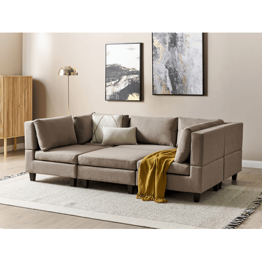 Sofá modular em forma de U UNSTAD Tecido Castanho com repousa-pés 5 lugares