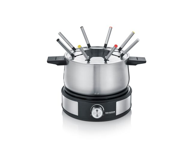 Severin - combinación de fondue y crepera 1500 w. olla de acero inoxidable extraíble con marca mín. / máx. acero inoxidable/negro. fo 2471