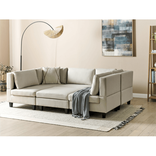 Sofá modular em forma de U UNSTAD Tecido Creme claro com repousa-pés 5 lugares Sofá modular em forma de U UNSTAD Tecido Creme claro com repousa-pés 5 lugares