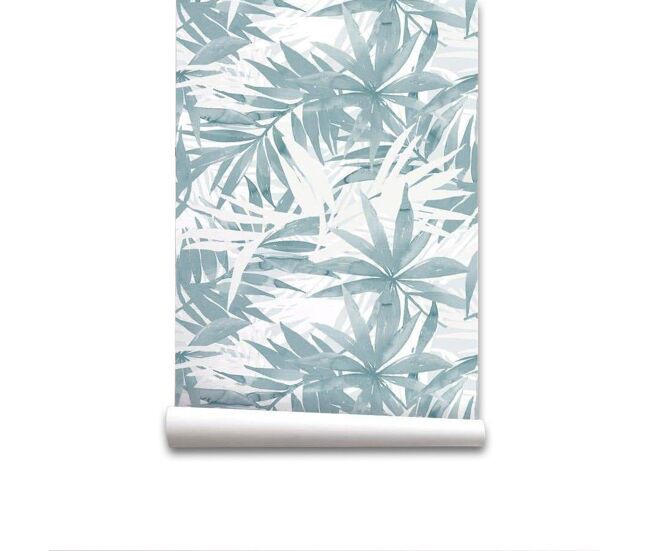 Papel pintado polinesia grisáceo polinesiagrisáceo - azul - 1 rollo 55 x 300 cm