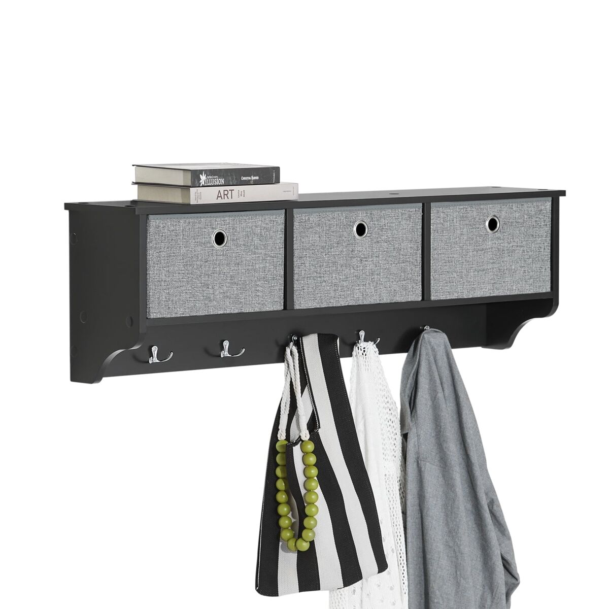 Sobuy frg282-sch perchero de pared con 5 ganchos y 3 cajones negro
