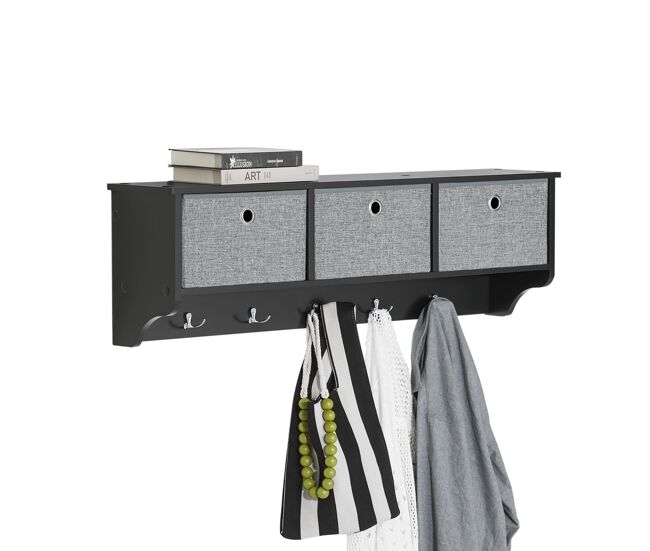 Sobuy frg282-sch perchero de pared con 5 ganchos y 3 cajones negro