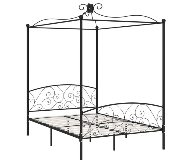 Estructura de cama con dosel metal negro 120x200 cm