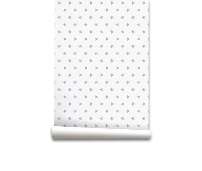 Papel pintado infantil estrellitas blanco estrellitasblanco - gris - 1 rollo 55 x 300 cm