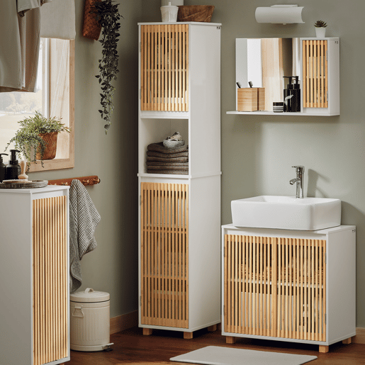 SoBuy BZR127-W Móvel de casa de banho com 1 compartimento e 2 portas