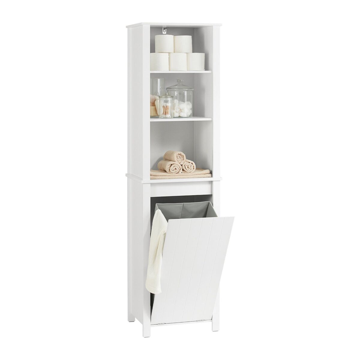 Sobuy armario alto de baño con 3 estantes y 1 cesto bzr102-w