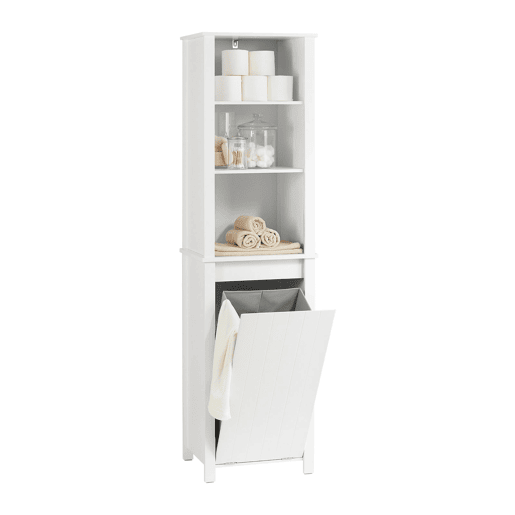 SoBuy Armário alto de casa de banho com 3 prateleiras e 1 cesto BZR102-W