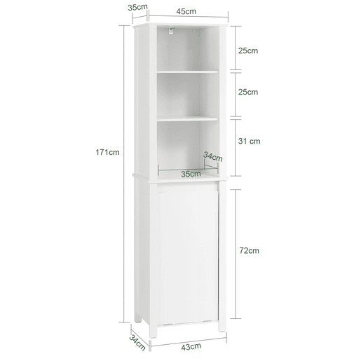 SoBuy Armário alto de casa de banho com 3 prateleiras e 1 cesto BZR102-W