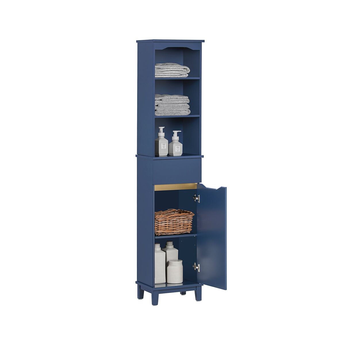 Sobuy bzr112-b armario alto para baño con 3 estantes 1 puerta y 1 cajón