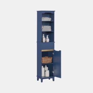 SoBuy BZR112-B Armário de casa de banho alto com 3 prateleiras, 1 porta e 1 gaveta