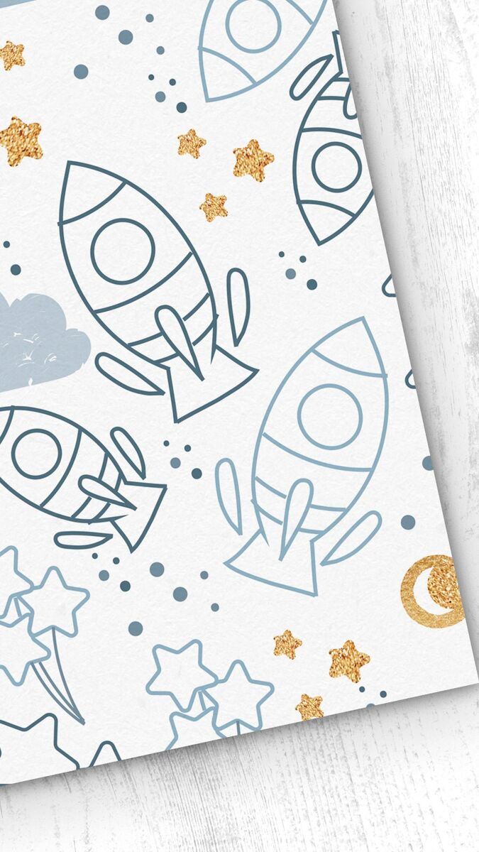Papel pintado infantil space space - azul - 1 rollo 55 x 300 cm