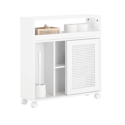 SoBuy BZR119-W Prateleira estreita de casa de banho com 2 portas, 1 prateleira e 4 rodízios