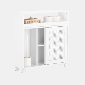 SoBuy BZR119-W Prateleira estreita de casa de banho com 2 portas, 1 prateleira e 4 rodízios
