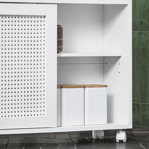 SoBuy BZR119-W Prateleira estreita de casa de banho com 2 portas, 1 prateleira e 4 rodízios