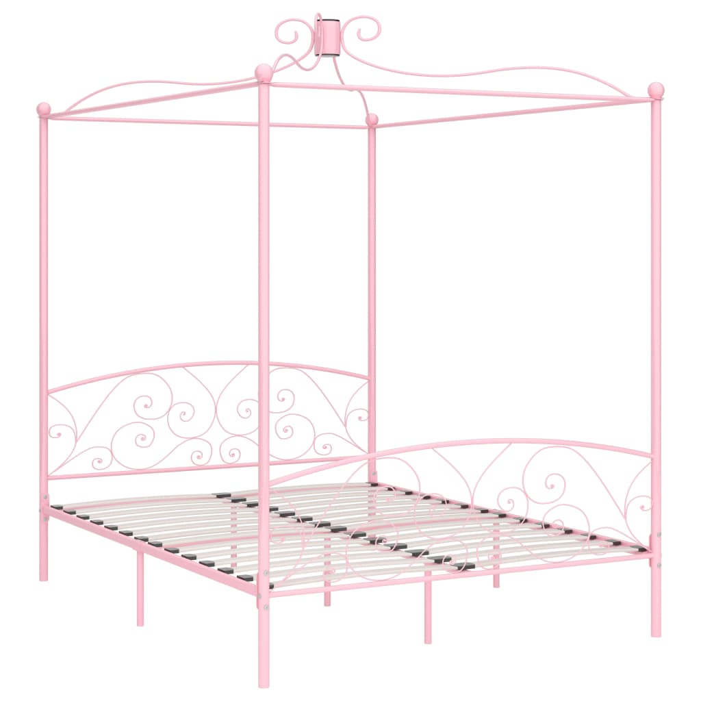 estructura de cama con dosel metal rosa 160x200 cm