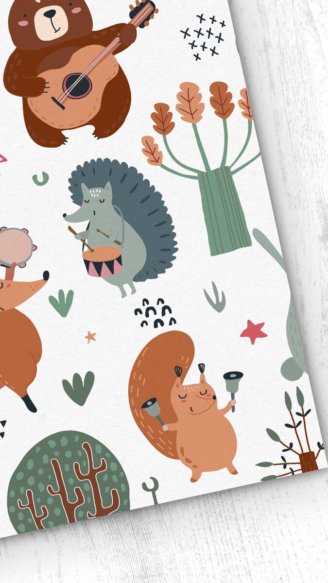 Papel pintado infantil oso bosque osobosque - multicolor - 1 rollo 55 x 300 cm