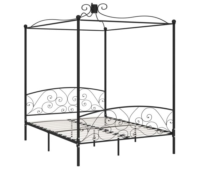 Estructura de cama con dosel metal negro 160x200 cm