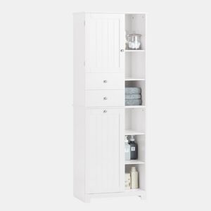 SoBuy BZR104-W Armário alto de casa de banho com prateleiras e cesto para roupa suja