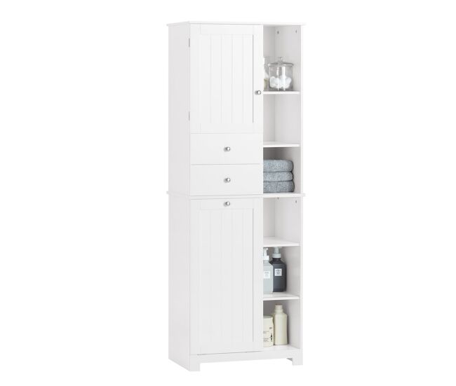 Sobuy bzr104-w armario alto de baño con estantes y cesto para ropa sucia