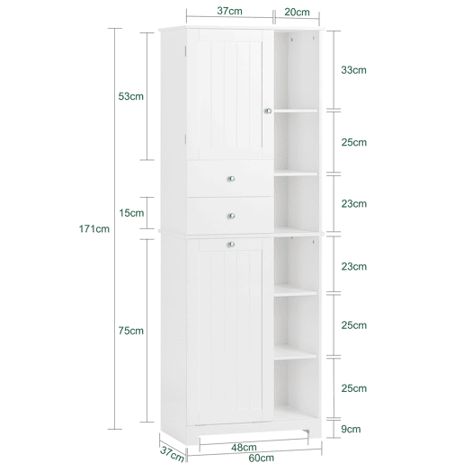 SoBuy BZR104-W Armário alto de casa de banho com prateleiras e cesto para roupa suja