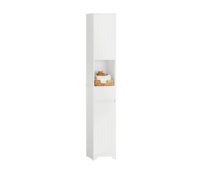 Sobuy bzr109-w armario alto de baño con 1 cesto y 1 cajón