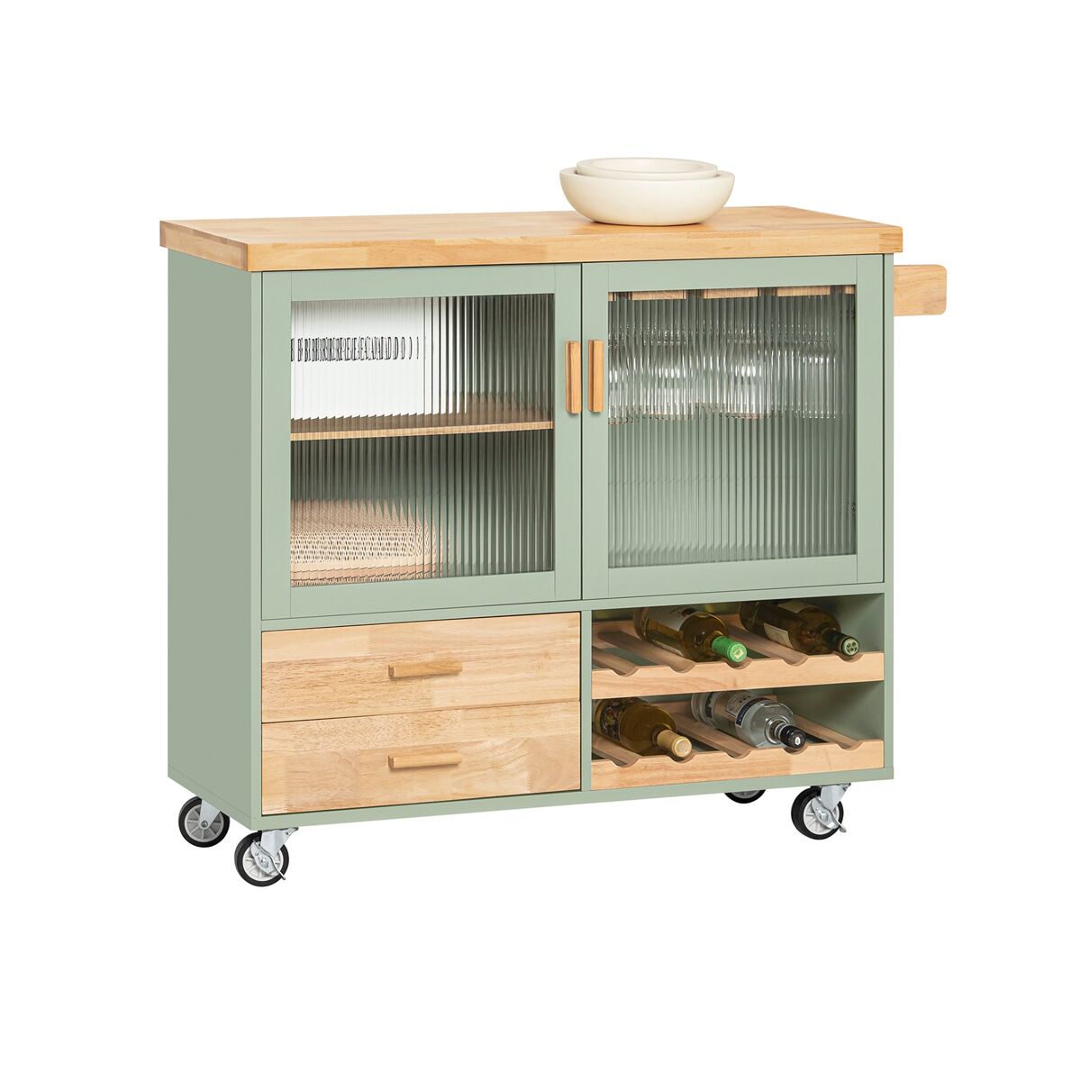 Sobuy fkw114-gr carrito auxiliar de cocina con 2 cajones y 2 puertas verde