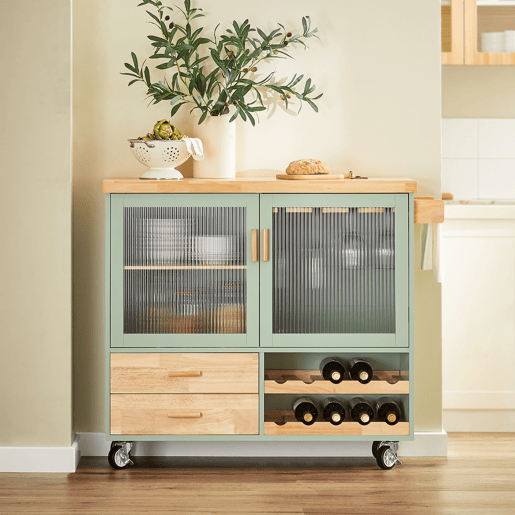 SoBuy FKW114-GR Carrinho para utensílios de cozinha com 2 gavetas e 2 portas Verde