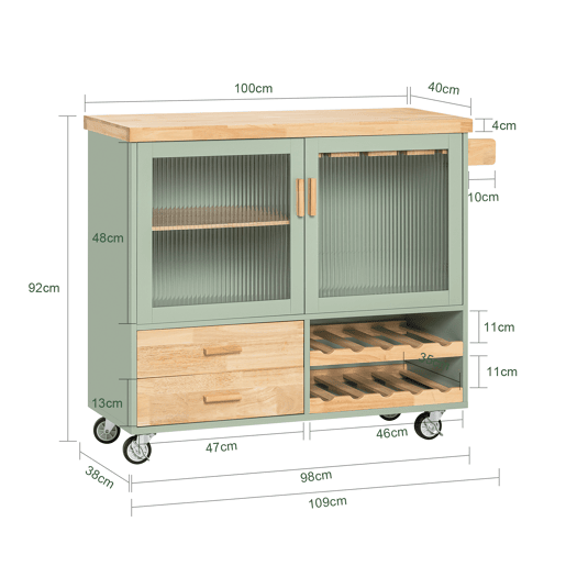 SoBuy FKW114-GR Carrinho para utensílios de cozinha com 2 gavetas e 2 portas Verde