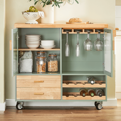 SoBuy FKW114-GR Carrinho para utensílios de cozinha com 2 gavetas e 2 portas Verde