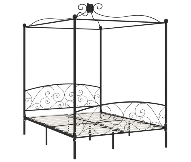 Estructura de cama con dosel metal negro 180x200 cm