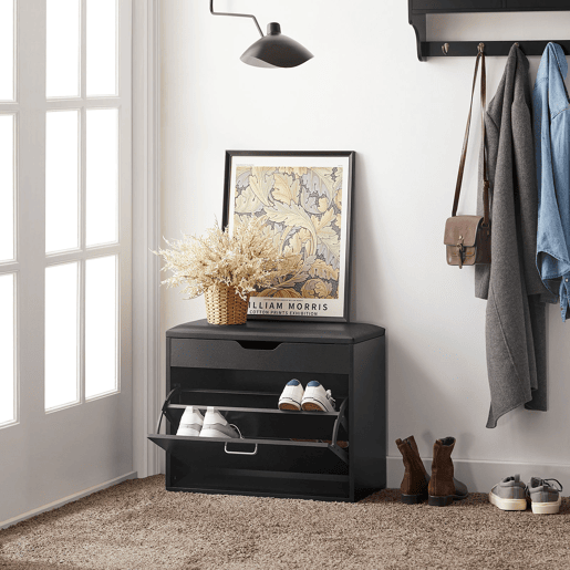 Banco de sapatos com 1 aba preta SoBuy FSR95-SCH