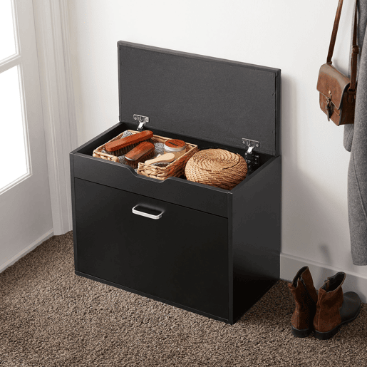 Banco de sapatos com 1 aba preta SoBuy FSR95-SCH