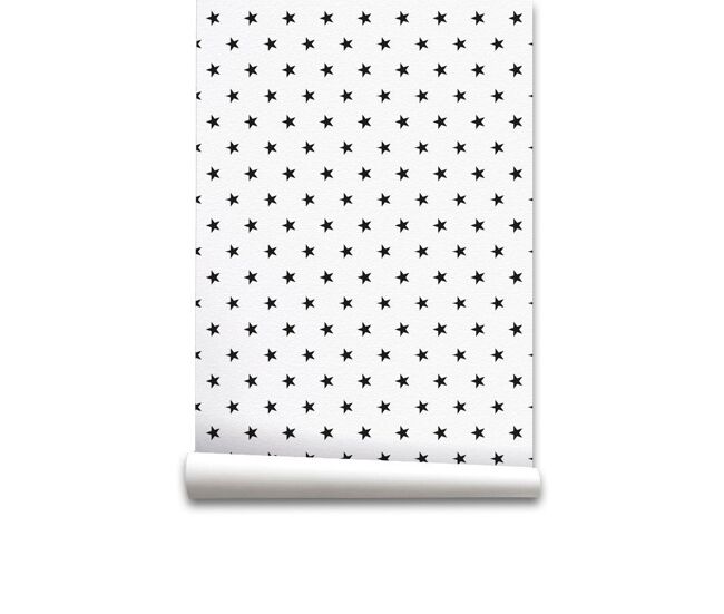 Papel pintado infantil estrellitas negras estrellitasnegras - blanco - 1 rollo 55 x 300 cm