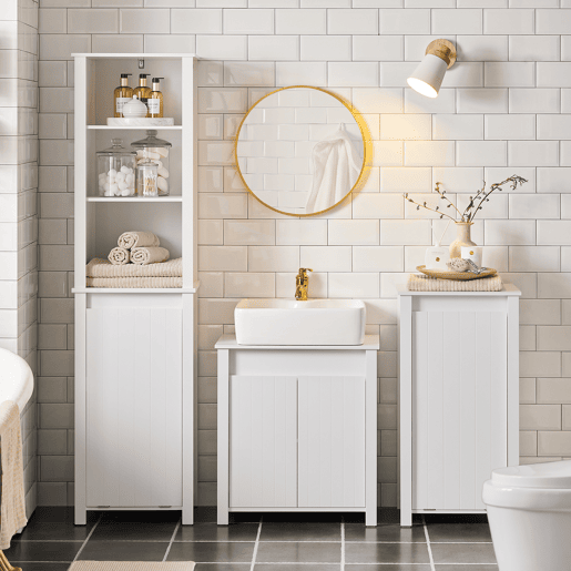 SoBuy BZR101-W Móvel de casa de banho com lavatório e 2 portas 60 x 34 x 65,5 cm