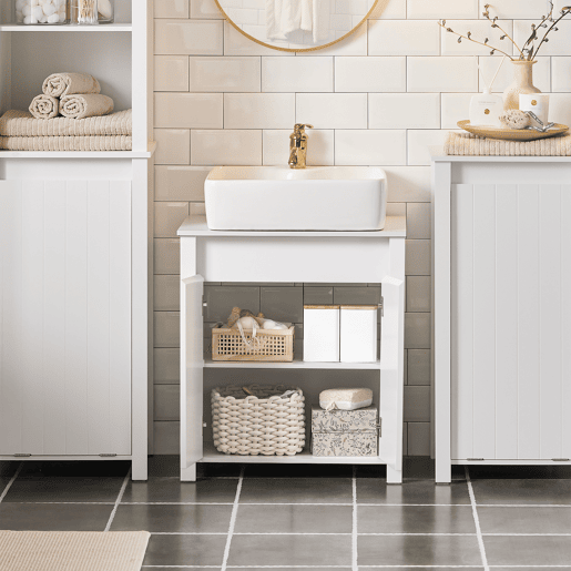 SoBuy BZR101-W Móvel de casa de banho com lavatório e 2 portas 60 x 34 x 65,5 cm