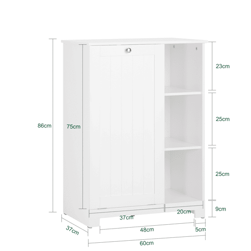 SoBuy BZR105-W Armário de casa de banho com 1 cesto para roupa suja e 3 prateleiras