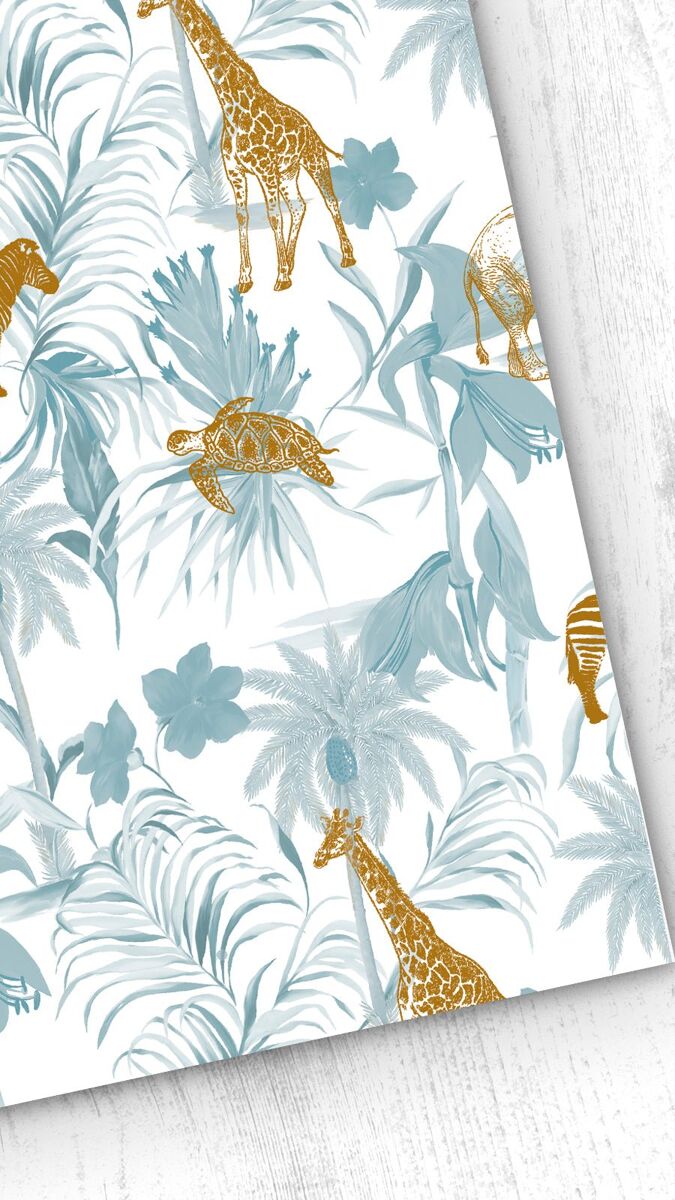 Papel pintado infantil safari safari - azul - 1 rollo 55 x 300 cm