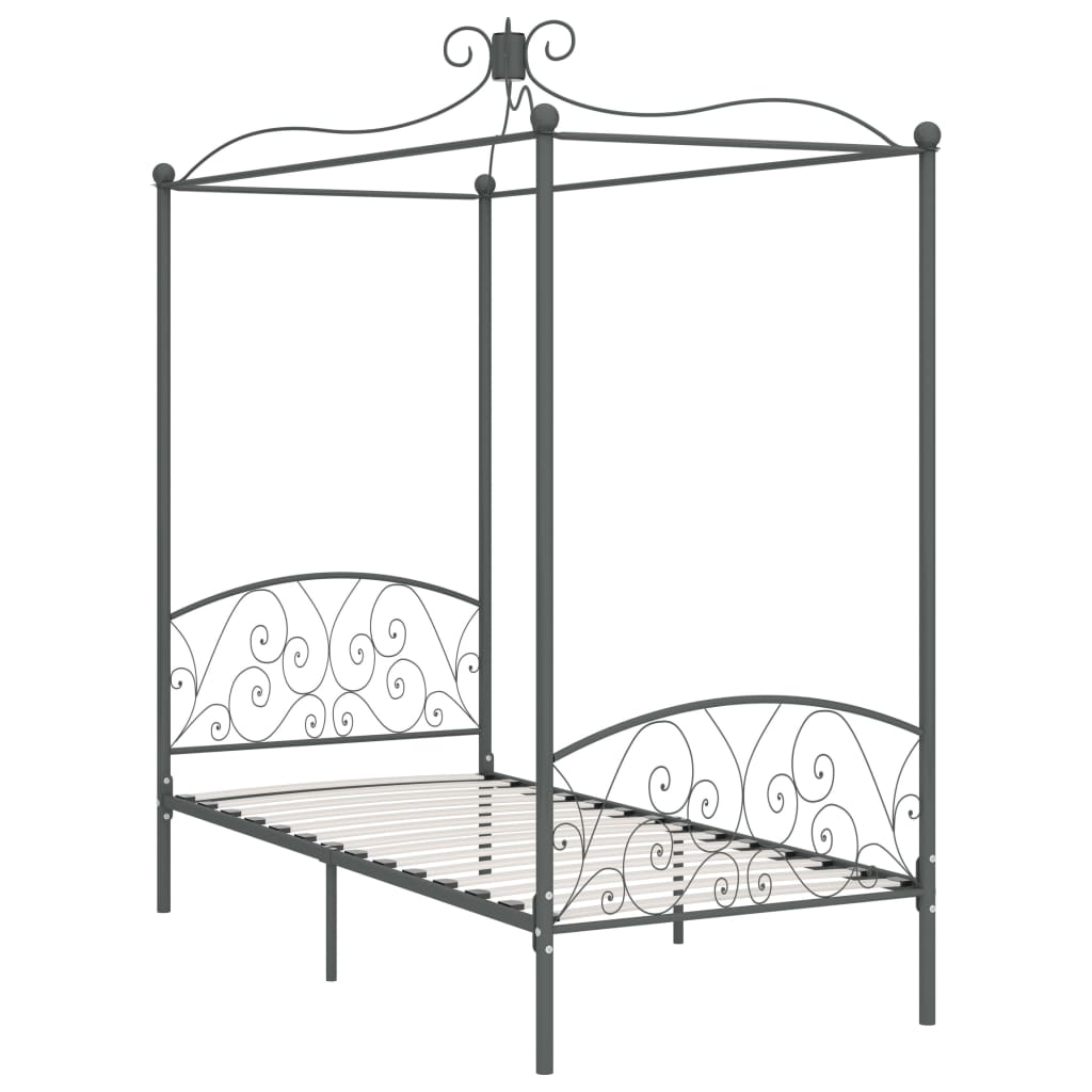 Estructura de cama con dosel metal gris 90x200 cm